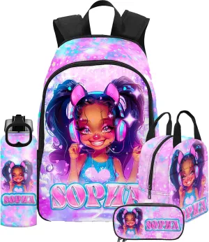 Custom Kids Backpack Set With Lunch Box for Girls - Personalized School Supplies, Cute Shoulders Bags for Back to School