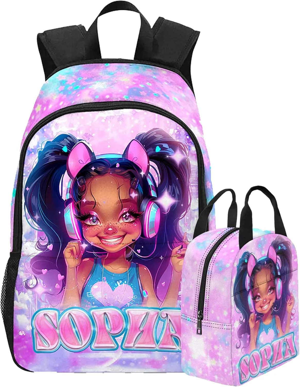 Custom Kids Backpack Set With Lunch Box for Girls - Personalized School Supplies, Cute Shoulders Bags for Back to School