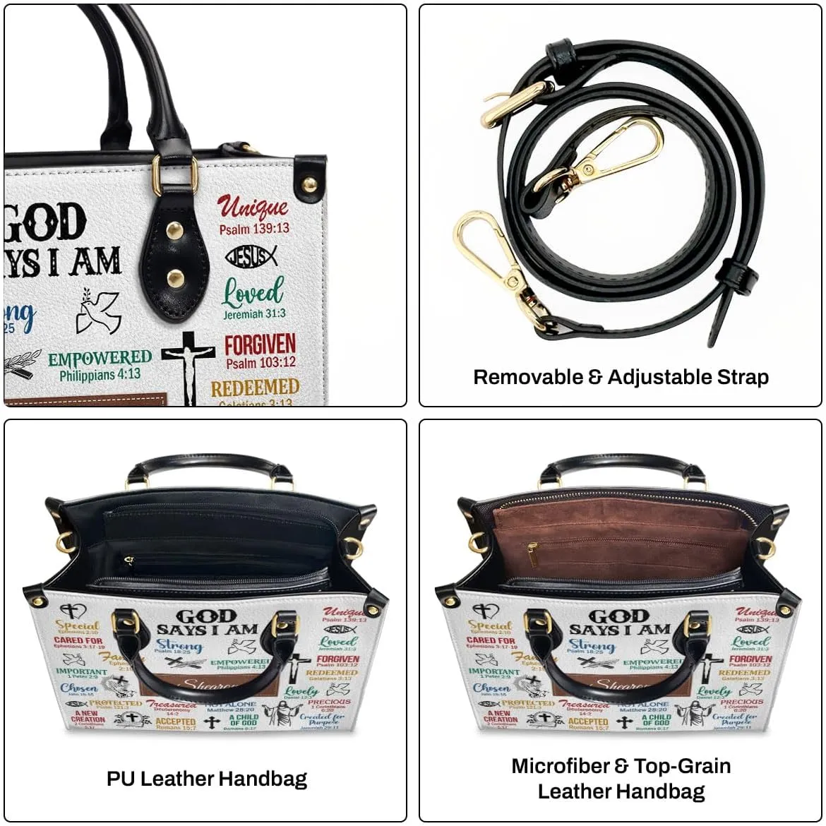 Custom Name Leather Handbags For Women - Christmas Gifts For Women - Christian Gifts