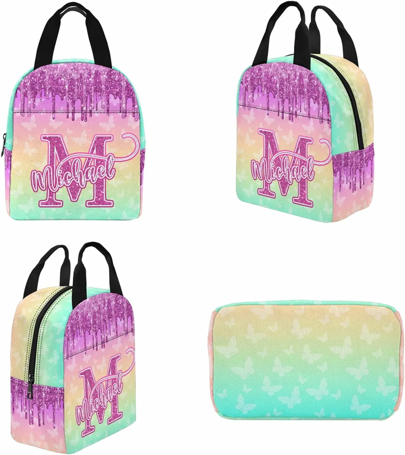 Customized Kids Backpack with Lunch Box Set with Name Multi Color Personalized Backpack for Teens Custom Bookbag for Daughter Son Customized Book Bag BackPack