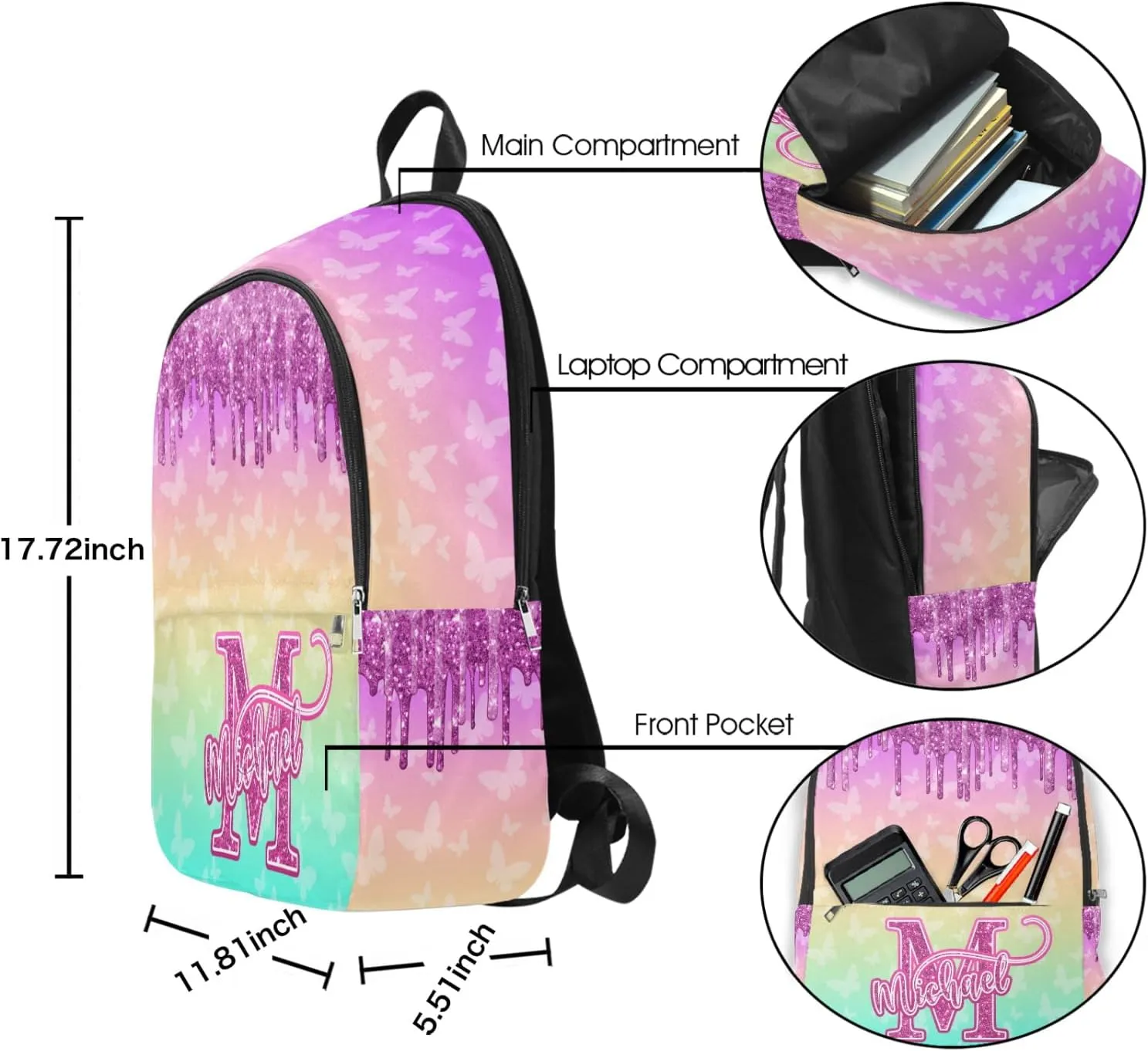 Customized Kids Backpack with Lunch Box Set with Name Multi Color Personalized Backpack for Teens Custom Bookbag for Daughter Son Customized Book Bag BackPack