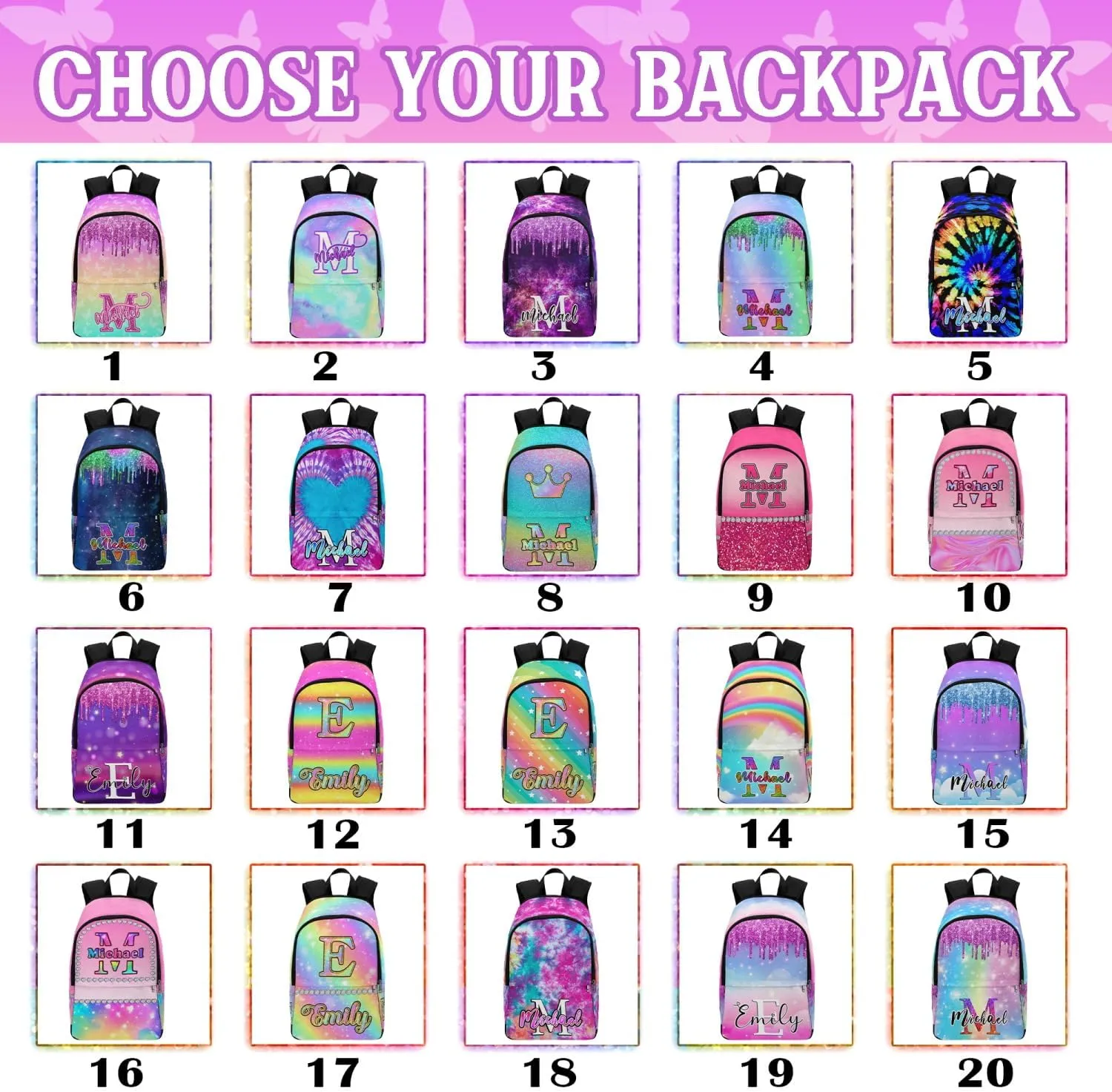 Customized Kids Backpack with Lunch Box Set with Name Multi Color Personalized Backpack for Teens Custom Bookbag for Daughter Son Customized Book Bag BackPack