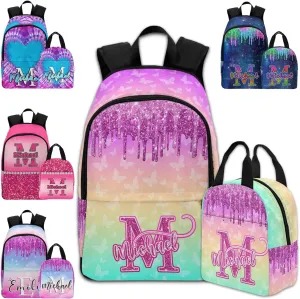 Customized Kids Backpack with Lunch Box Set with Name Multi Color Personalized Backpack for Teens Custom Bookbag for Daughter Son Customized Book Bag BackPack