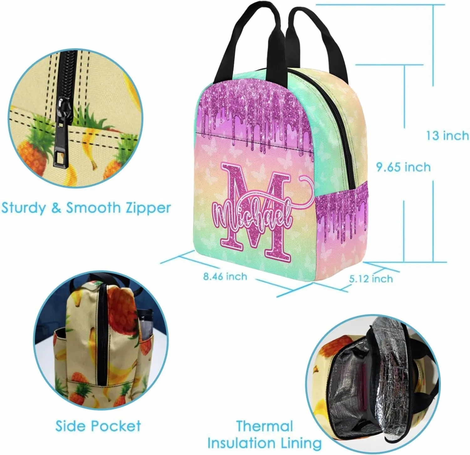 Customized Kids Backpack with Lunch Box Set with Name Multi Color Personalized Backpack for Teens Custom Bookbag for Daughter Son Customized Book Bag BackPack