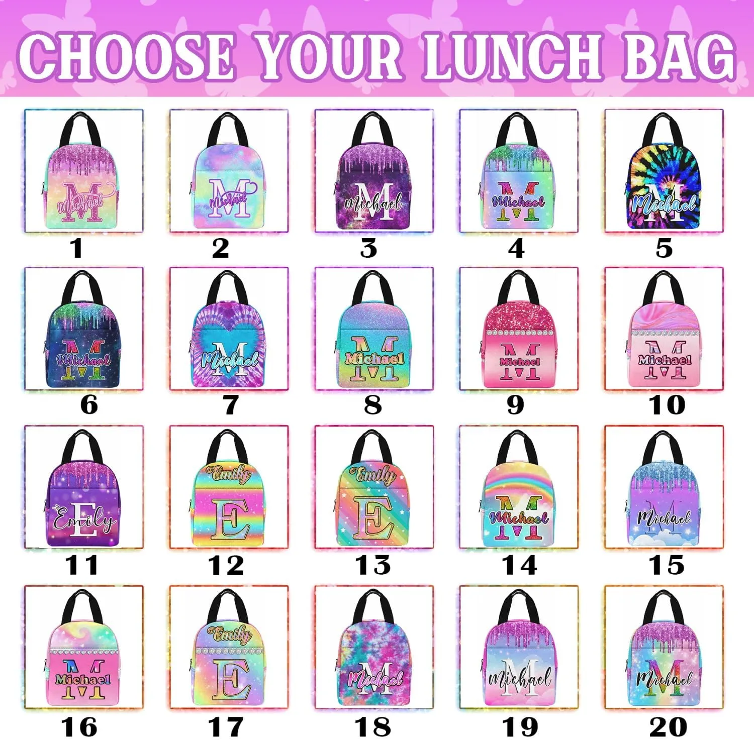 Customized Kids Backpack with Lunch Box Set with Name Multi Color Personalized Backpack for Teens Custom Bookbag for Daughter Son Customized Book Bag BackPack