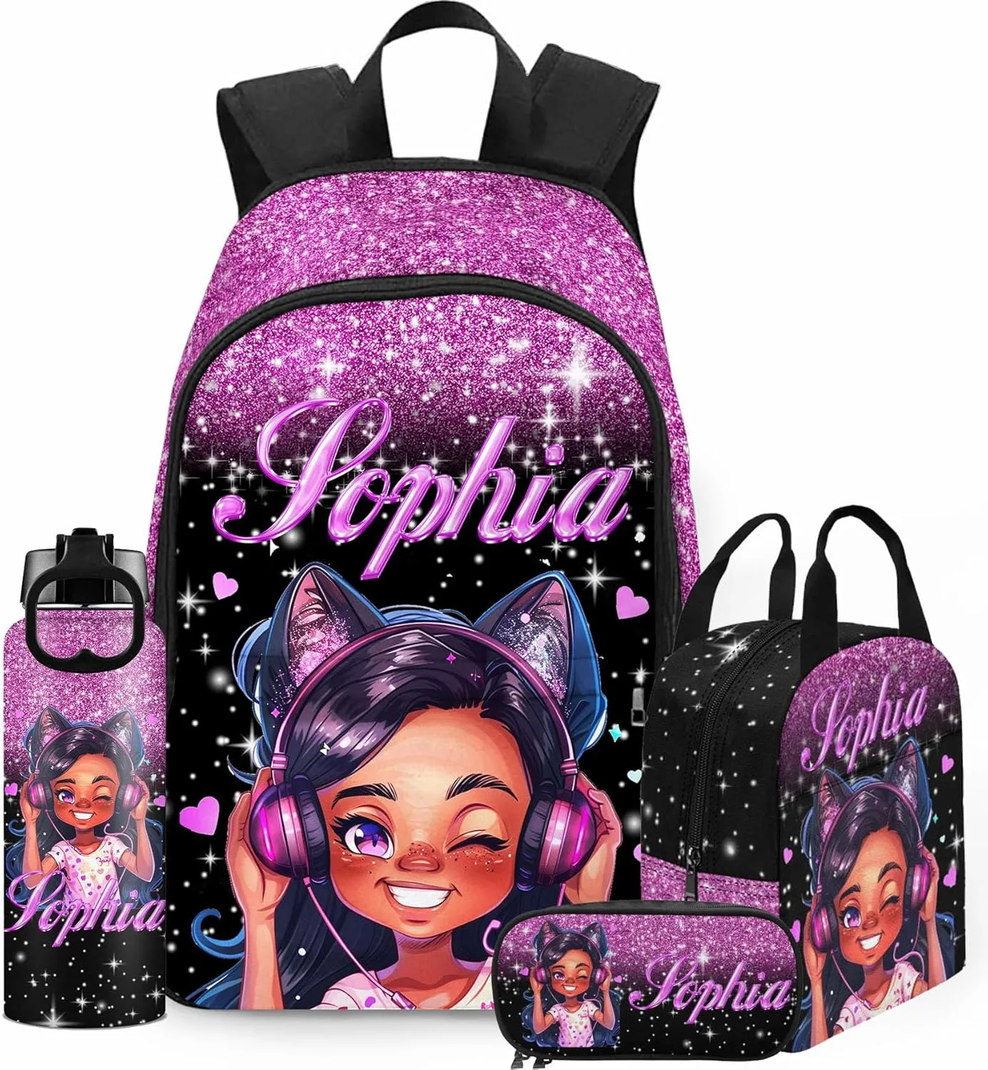 Customized School Bags for Kids Boys Girls, Custom Monogram Shoulder Bags with Lunch Bag Box for Teens Personalized Waterproof Casual Daypack with Name