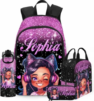 Customized School Bags for Kids Boys Girls, Custom Monogram Shoulder Bags with Lunch Bag Box for Teens Personalized Waterproof Casual Daypack with Name