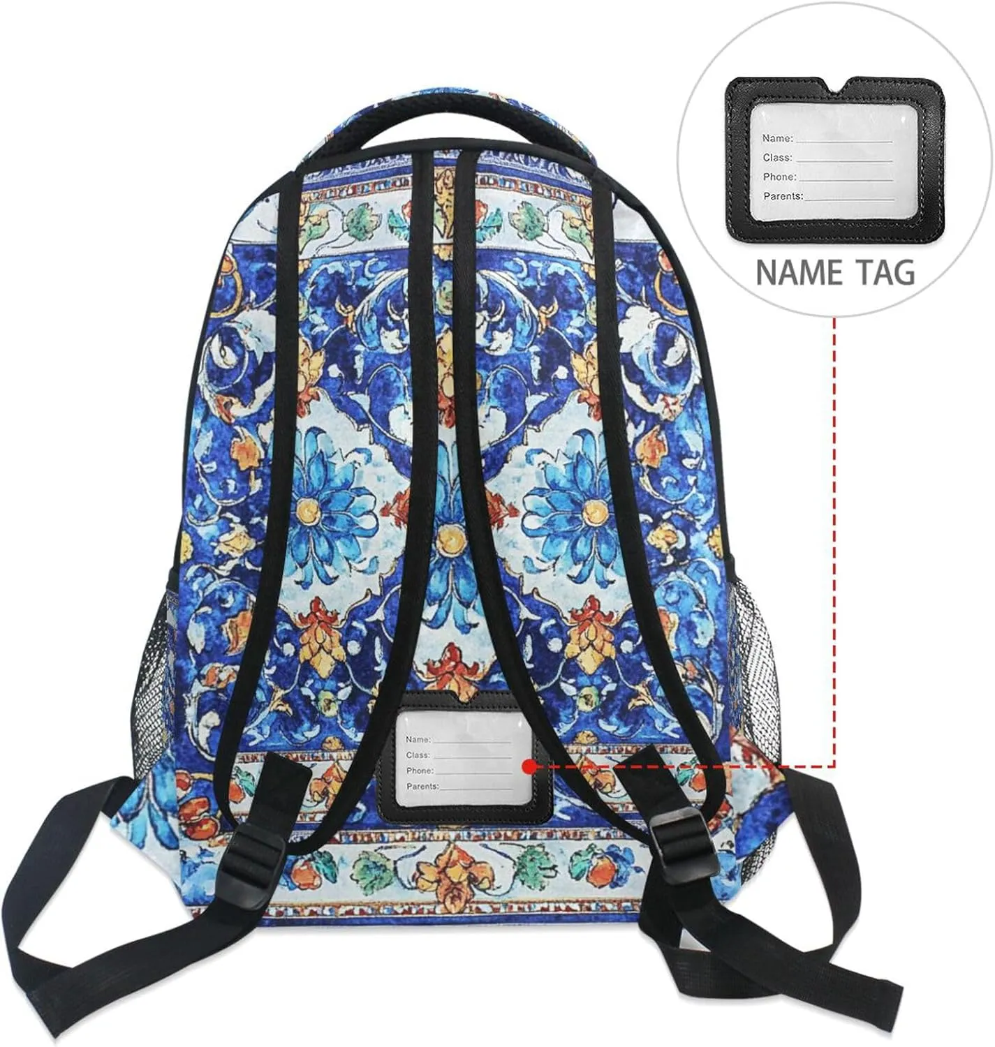 Cute Backpack for Men Women Waterproof Laptop Bookbag with Chest Strap for Travel Trip Bohemian Boho Vintage Style Flower