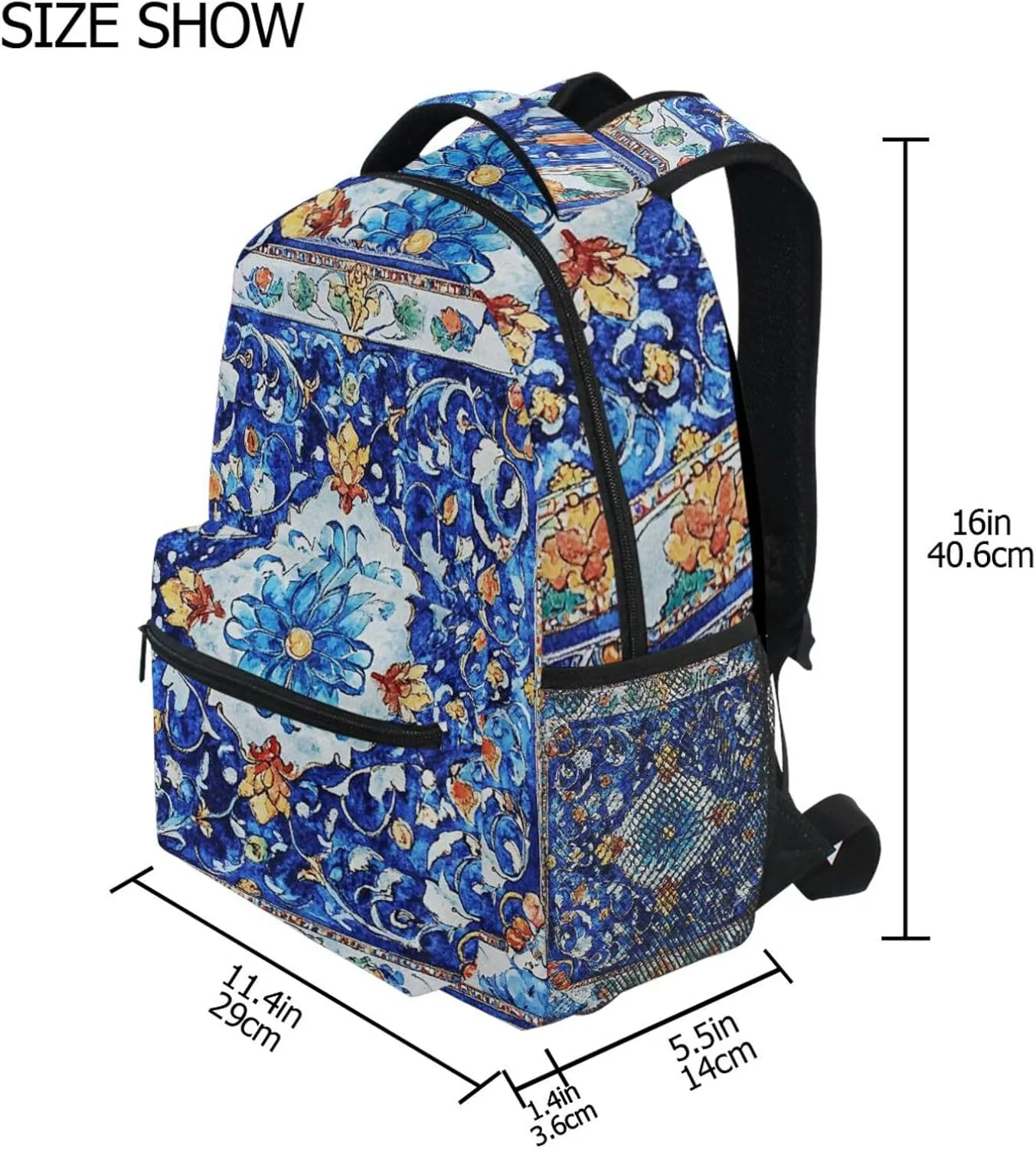 Cute Backpack for Men Women Waterproof Laptop Bookbag with Chest Strap for Travel Trip Bohemian Boho Vintage Style Flower