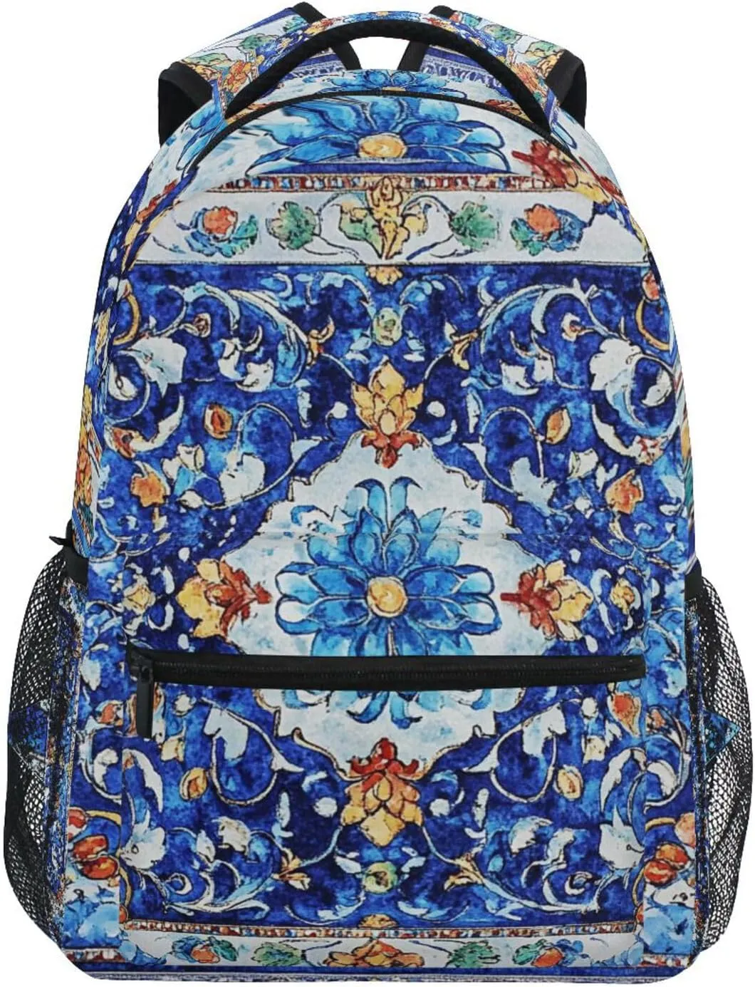 Cute Backpack for Men Women Waterproof Laptop Bookbag with Chest Strap for Travel Trip Bohemian Boho Vintage Style Flower