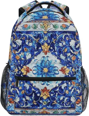 Cute Backpack for Men Women Waterproof Laptop Bookbag with Chest Strap for Travel Trip Bohemian Boho Vintage Style Flower