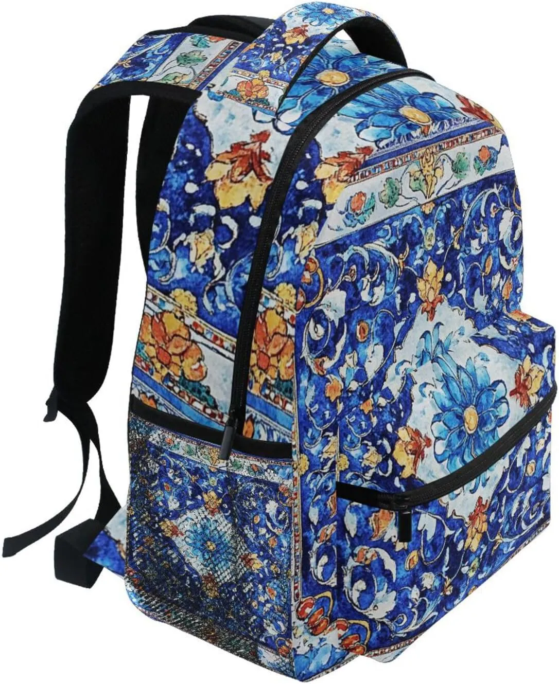 Cute Backpack for Men Women Waterproof Laptop Bookbag with Chest Strap for Travel Trip Bohemian Boho Vintage Style Flower