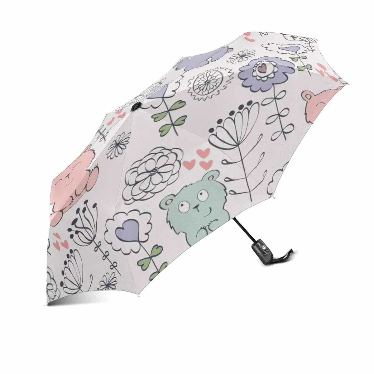 cute bear and flowers pattern totes umbrella automatic windproof foldable