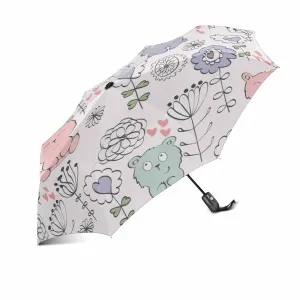 cute bear and flowers pattern totes umbrella automatic windproof foldable