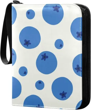 Cute Blueberry Fruits Pattern Card Binder for Trading Cards, 4 Pocket with 50 Sleeves up to 400 Cards, Double Sided Pockets Card Holder Carry Case for Baseball Card, Football Card, Gaming Cards