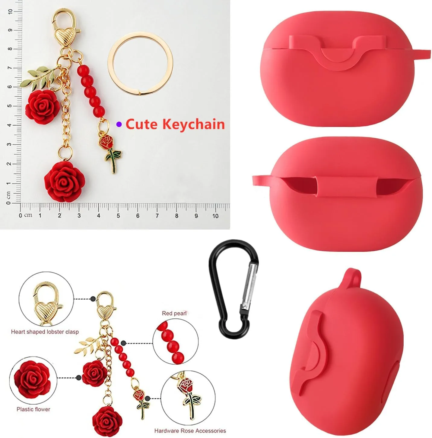 Cute Case for Beats Studio Buds/Studio Buds   Silicone Case Cover 2021/2023, [Secure Lock] Cool Kawaii Women Girls Teen with Keychain for New Beats Studio Earbuds   Case (Lock Red)