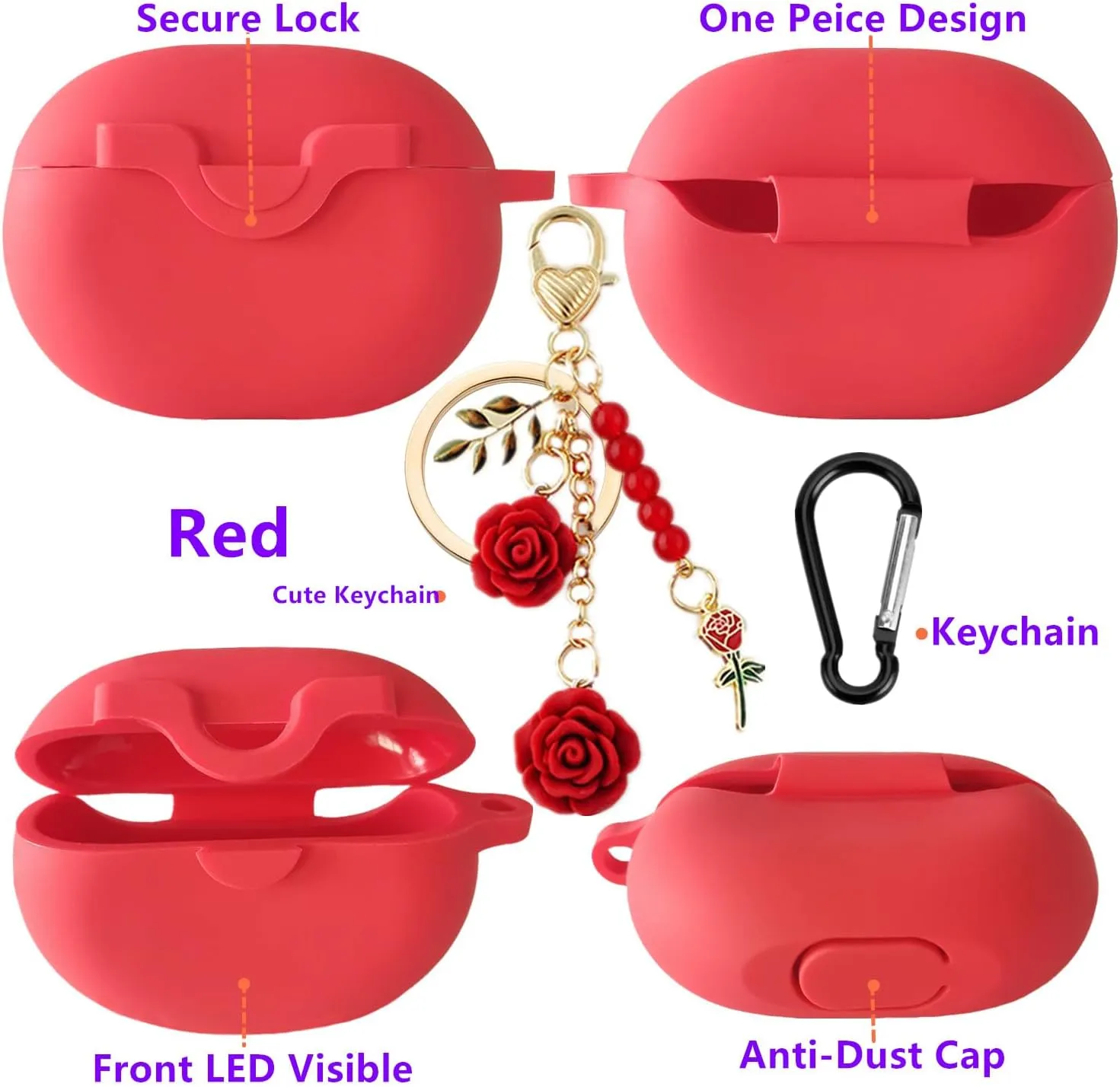Cute Case for Beats Studio Buds/Studio Buds   Silicone Case Cover 2021/2023, [Secure Lock] Cool Kawaii Women Girls Teen with Keychain for New Beats Studio Earbuds   Case (Lock Red)