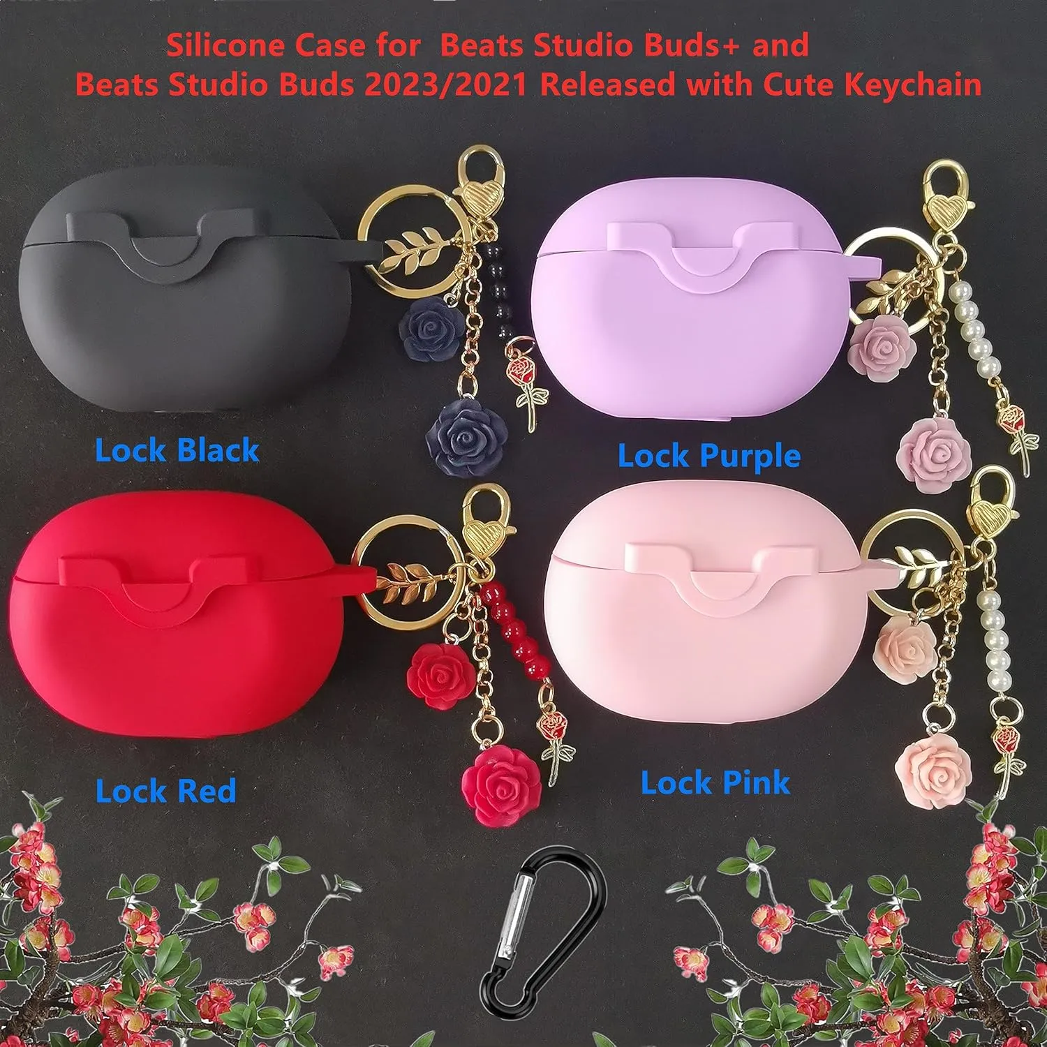 Cute Case for Beats Studio Buds/Studio Buds   Silicone Case Cover 2021/2023, [Secure Lock] Cool Kawaii Women Girls Teen with Keychain for New Beats Studio Earbuds   Case (Lock Red)