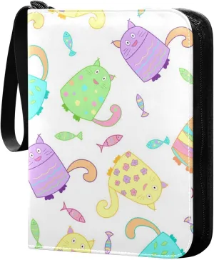 Cute Colorful Cat Card Binder for Trading Cards, 4 Pocket with 50 Sleeves up to 400 Cards, Double Sided Pockets Card Holder Carry Case for Baseball Card, Football Card, Gaming Cards