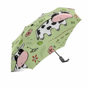 cute cows pattern automatic umbrella foldable with totes