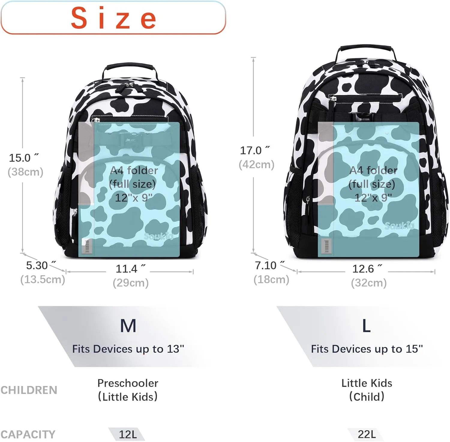 Cute Elementary School Backpack for Girls Primary School Bag Cow Print Backpack for Kids 6-10 (Black Cow Print)