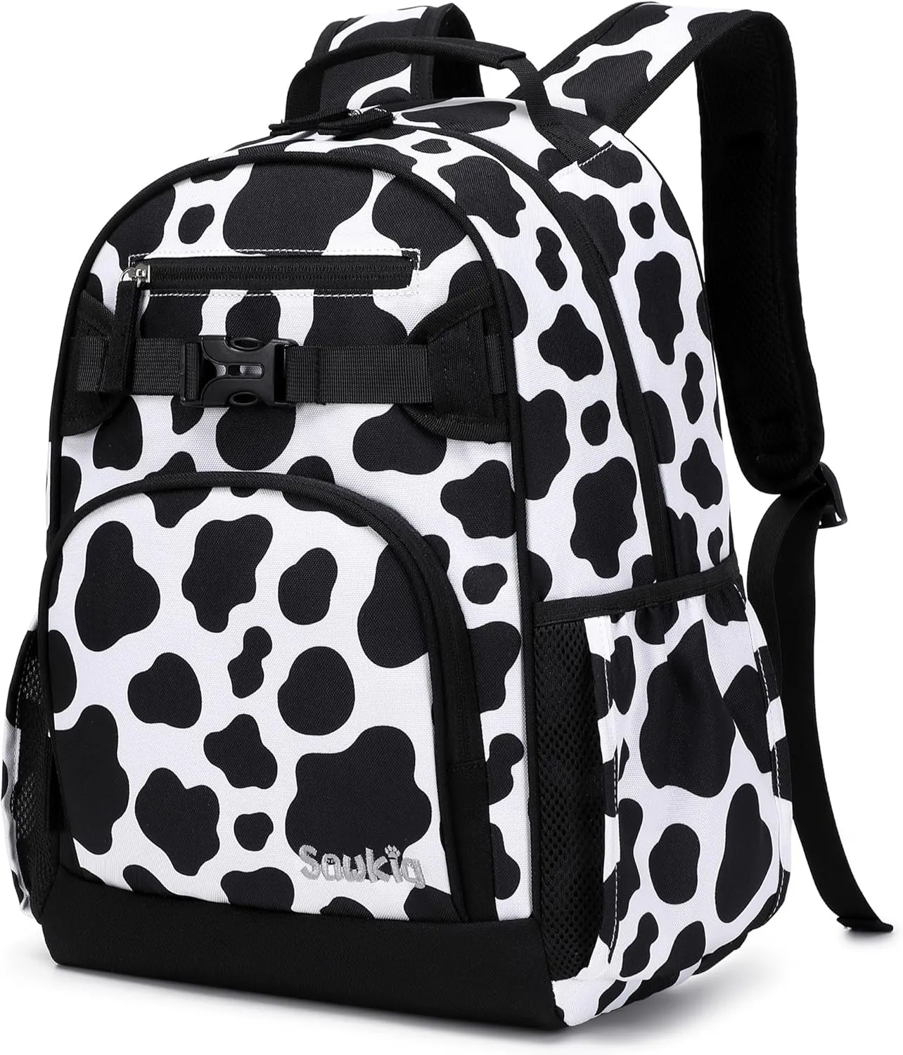 Cute Elementary School Backpack for Girls Primary School Bag Cow Print Backpack for Kids 6-10 (Black Cow Print)