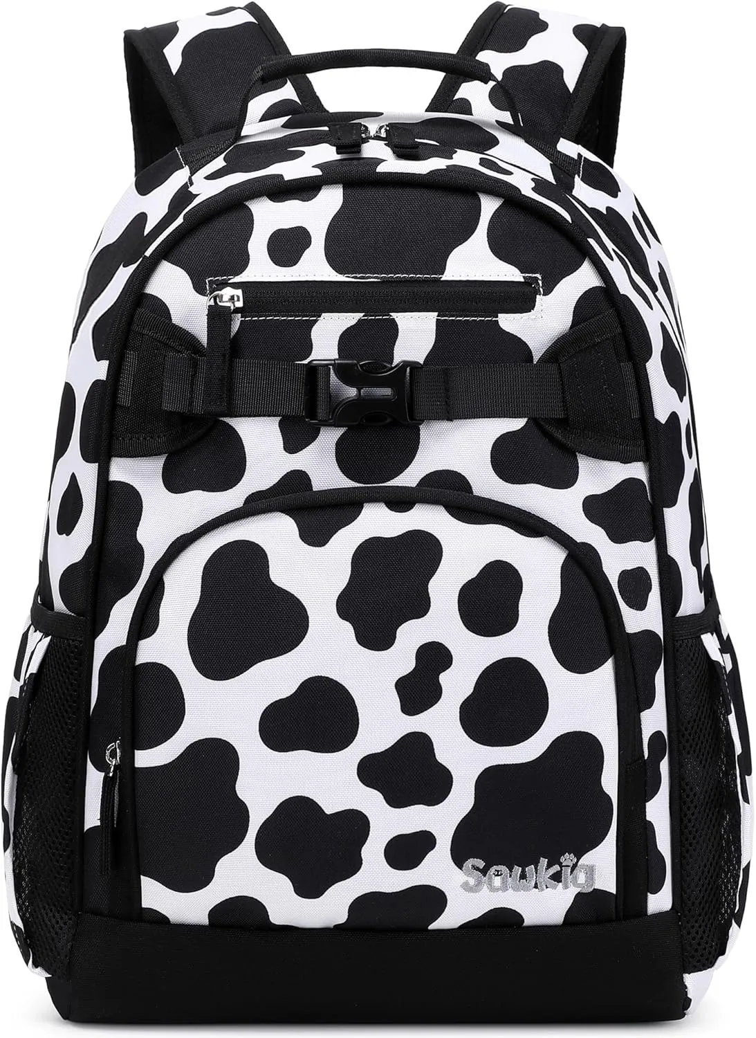 Cute Elementary School Backpack for Girls Primary School Bag Cow Print Backpack for Kids 6-10 (Black Cow Print)