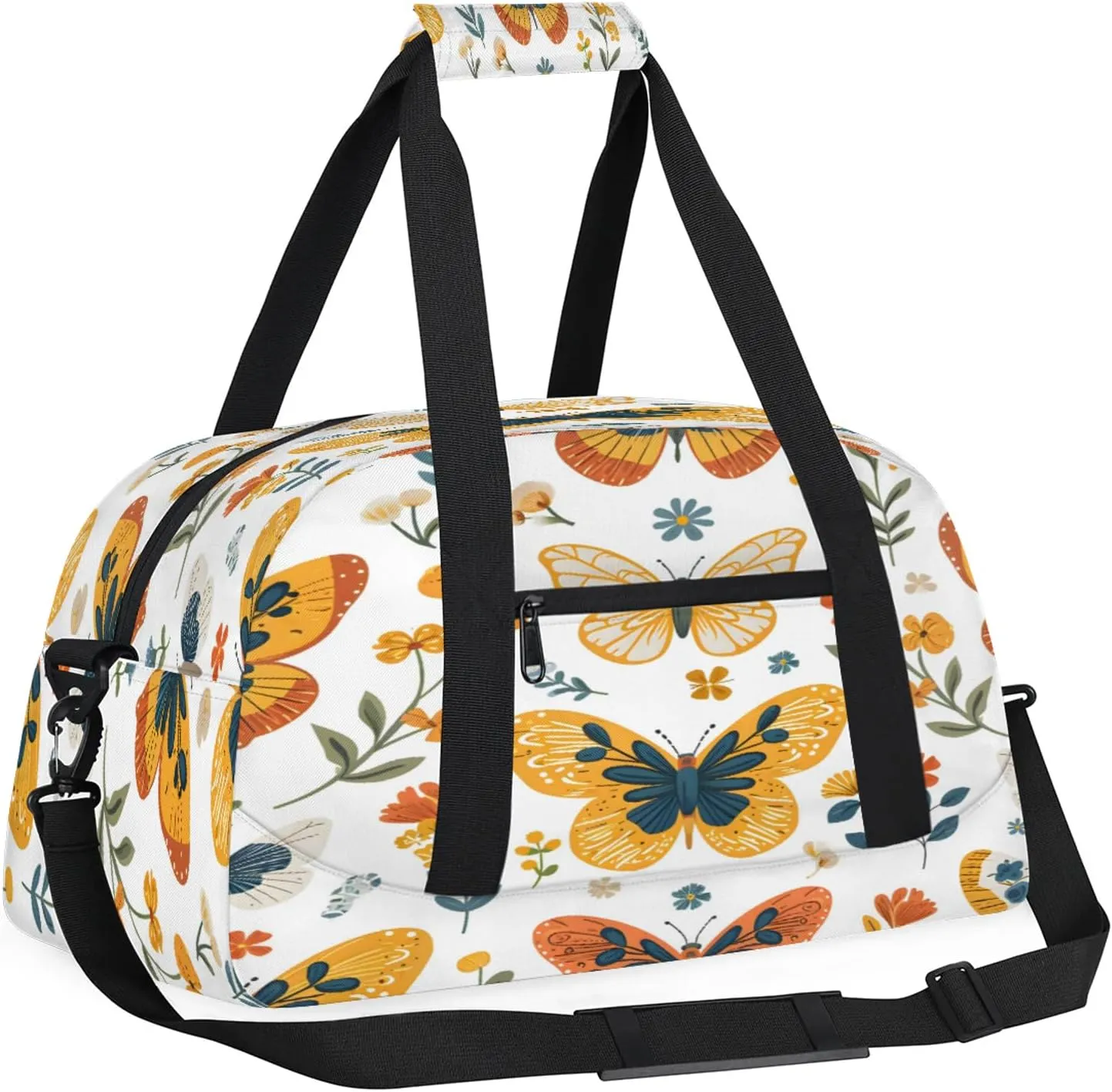 Cute Flower Butterfly Small Gym Bag 18 inch Carry On Duffel Bag for Weekender Travel Sports Workout Yoga Gymnastics Dance Ballet