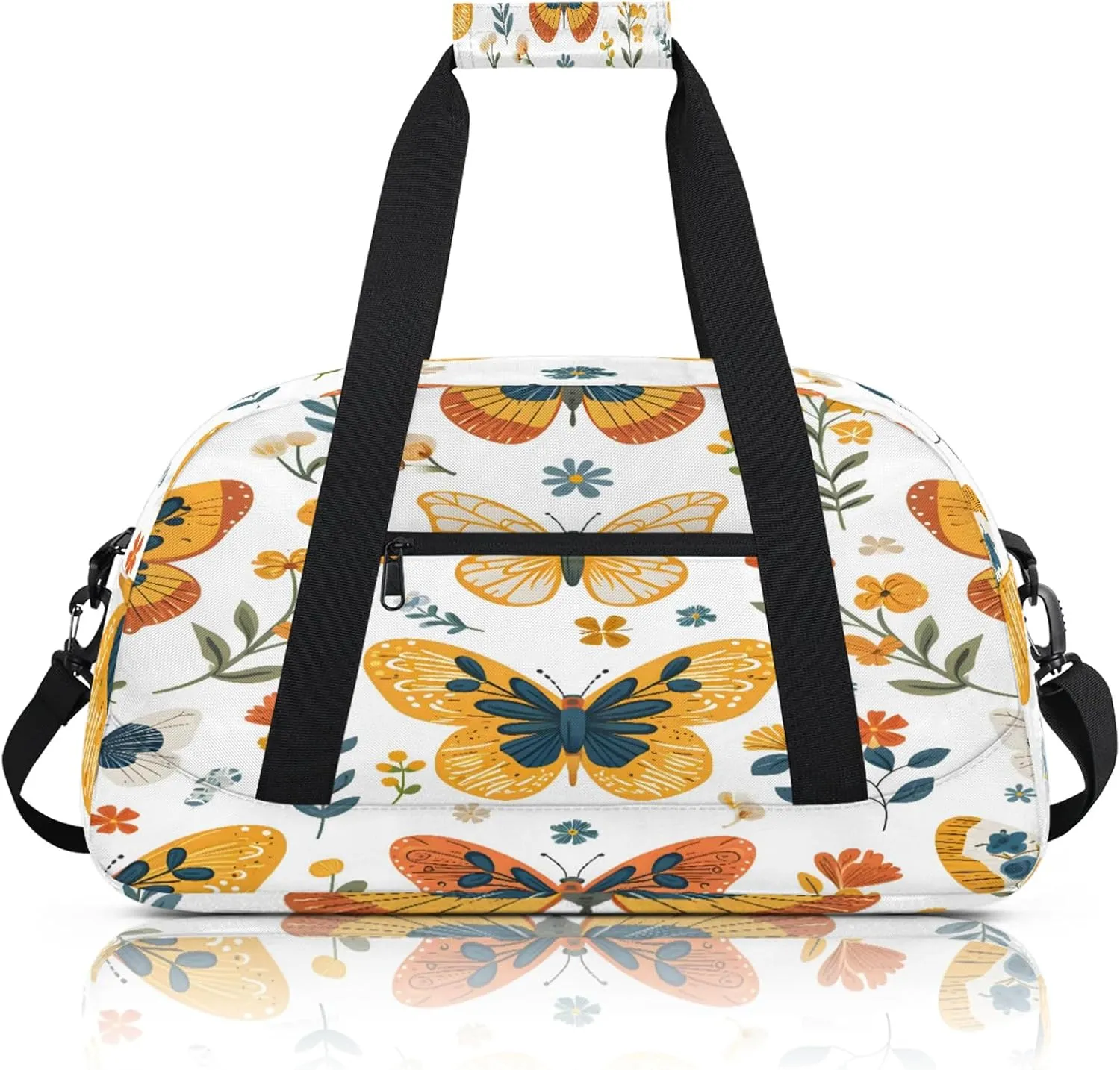 Cute Flower Butterfly Small Gym Bag 18 inch Carry On Duffel Bag for Weekender Travel Sports Workout Yoga Gymnastics Dance Ballet