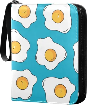 Cute Fried Egg Pattern Card Binder for Trading Cards, 4 Pocket with 50 Sleeves up to 400 Cards, Double Sided Pockets Card Holder Carry Case for Baseball Card, Football Card, Gaming Cards