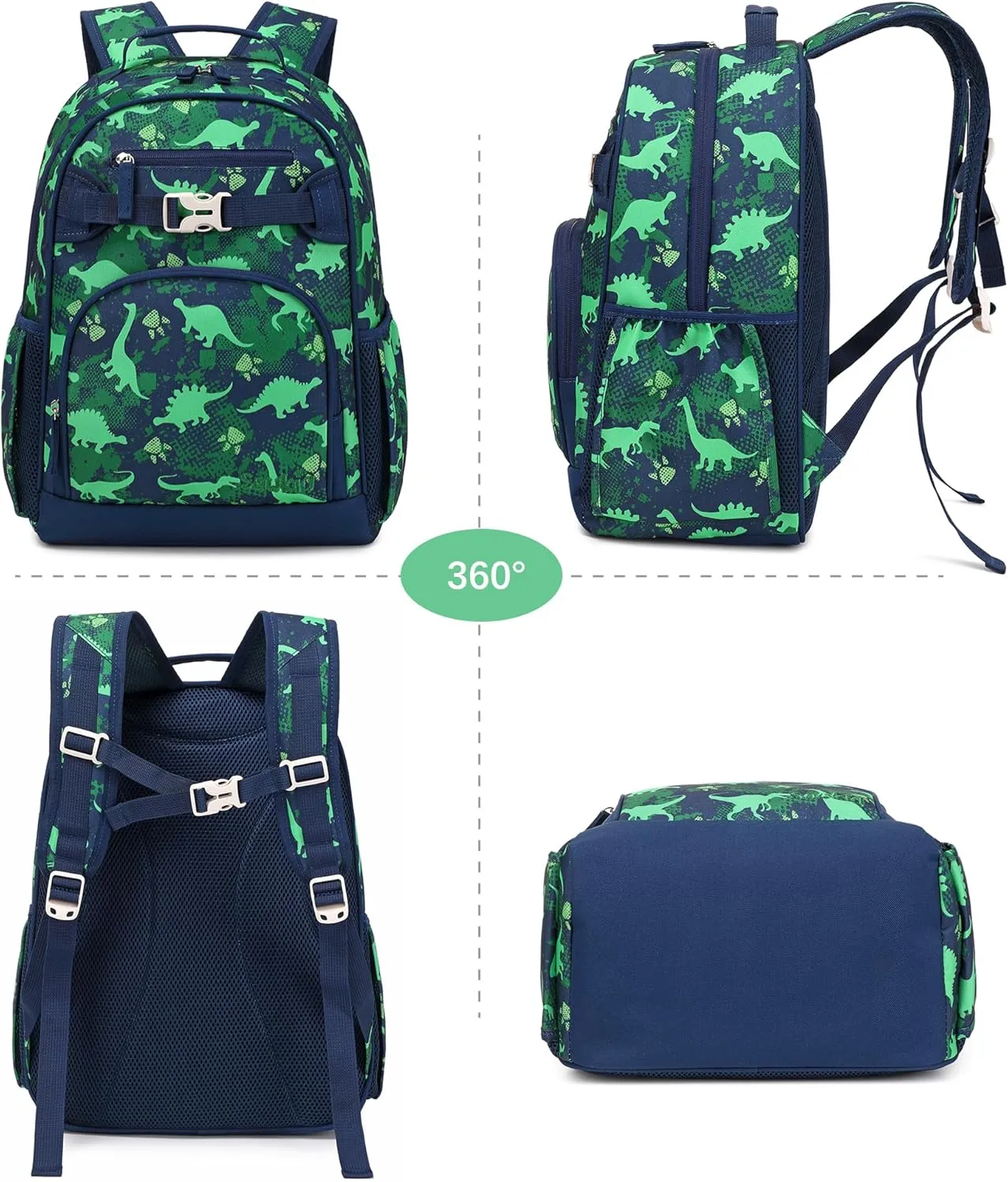 Cute Kindergarten Backpack for Boys Elementary School Bag Dinosaur Backpacks for Kids 3-5 (Green Dinosaur)