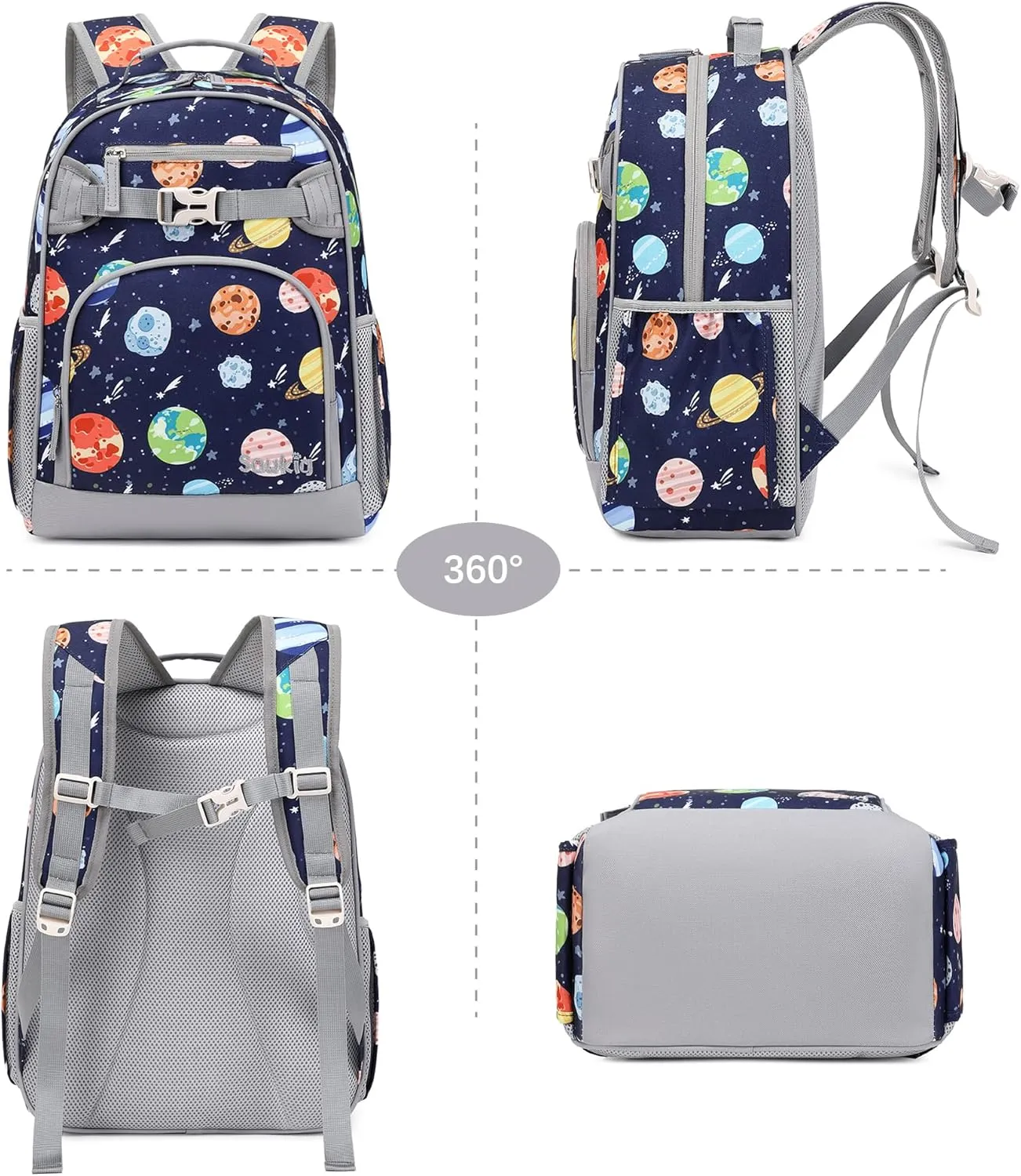 Cute Outer Space Backpack for Kindergarten Boys 15 inch School Bag for Kids 4-6 (Outer Space)