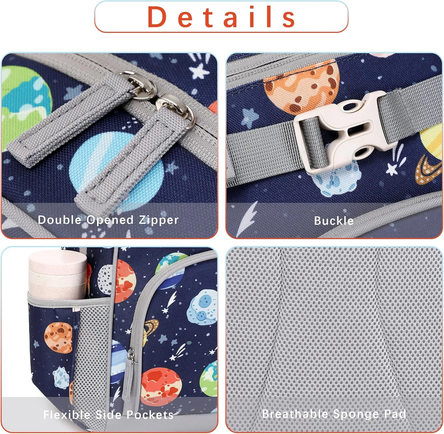 Cute Outer Space Backpack for Kindergarten Boys 15 inch School Bag for Kids 4-6 (Outer Space)