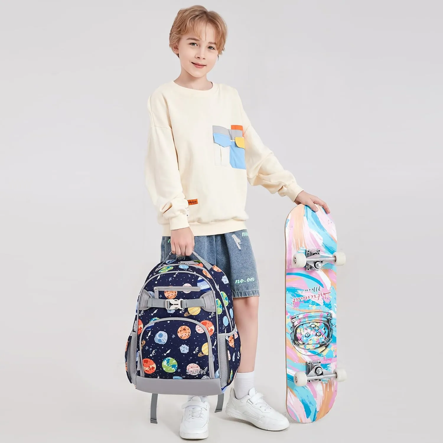 Cute Outer Space Backpack for Kindergarten Boys 15 inch School Bag for Kids 4-6 (Outer Space)