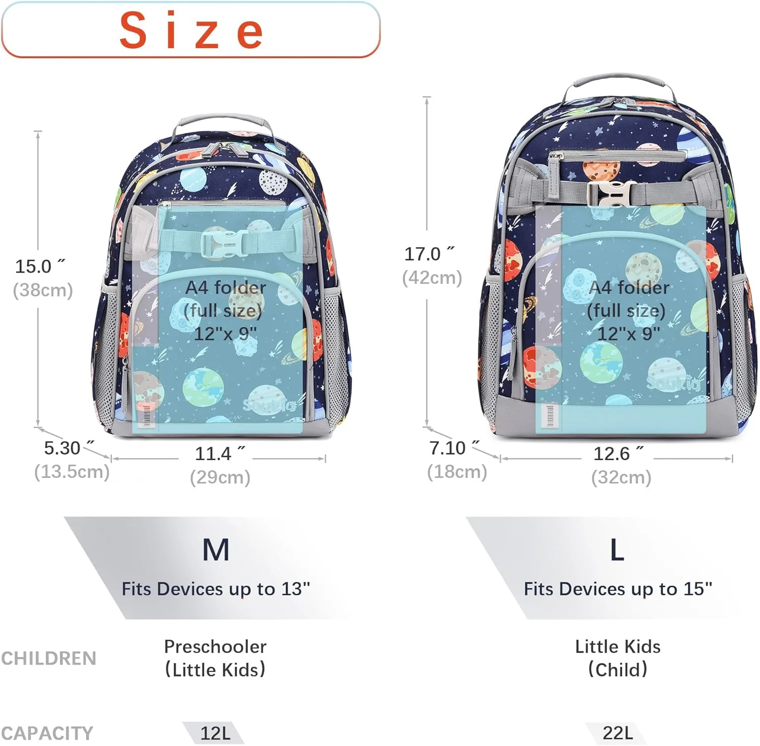 Cute Outer Space Backpack for Kindergarten Boys 15 inch School Bag for Kids 4-6 (Outer Space)