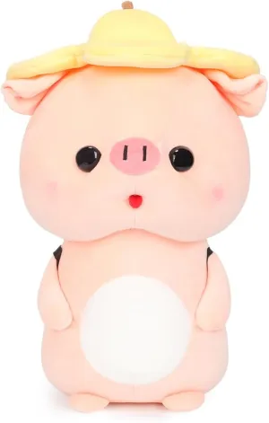 Cute Pig Stuffed Animal, 15.7" Pig Plush with Banana Hat and Flower Bag, Plushies for Girls, Christmas Birthday Gift