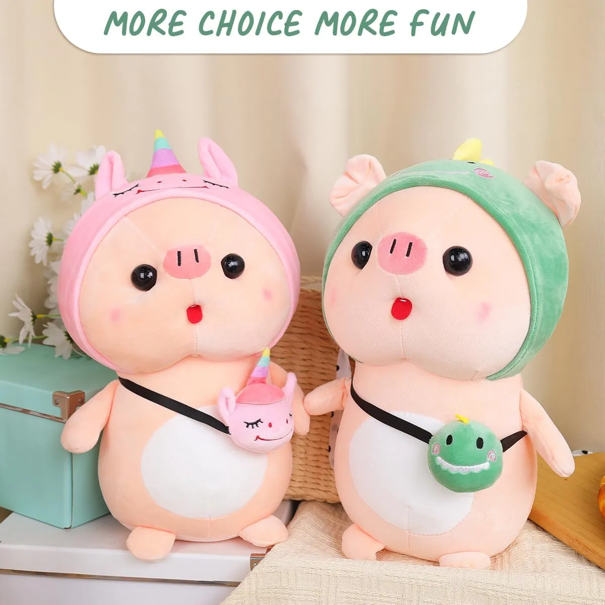 Cute Pig Stuffed Animal, 15.7" Pig Plush with Dinosaur Outfit, Plushies for Girls, Christmas Birthday Gift