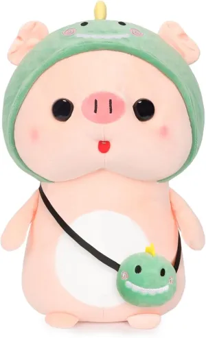 Cute Pig Stuffed Animal, 15.7" Pig Plush with Dinosaur Outfit, Plushies for Girls, Christmas Birthday Gift