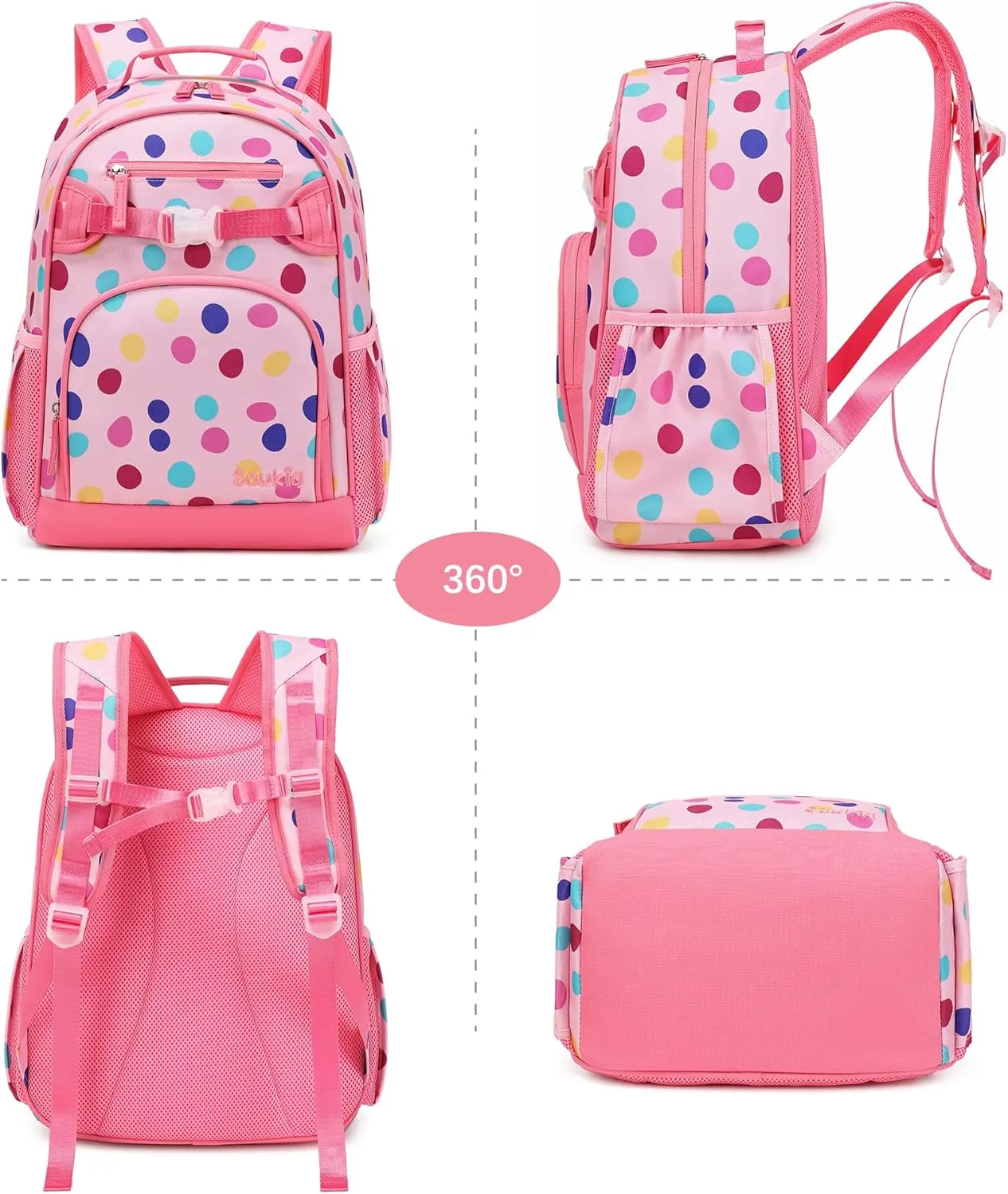 Cute Polka Dot Backpack for Girls Elementary School Bookbag for Kids 6-10 (Colorful Polka Dot)