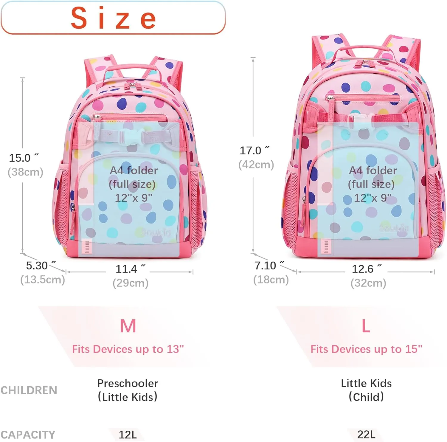 Cute Polka Dot Backpack for Girls Elementary School Bookbag for Kids 6-10 (Colorful Polka Dot)