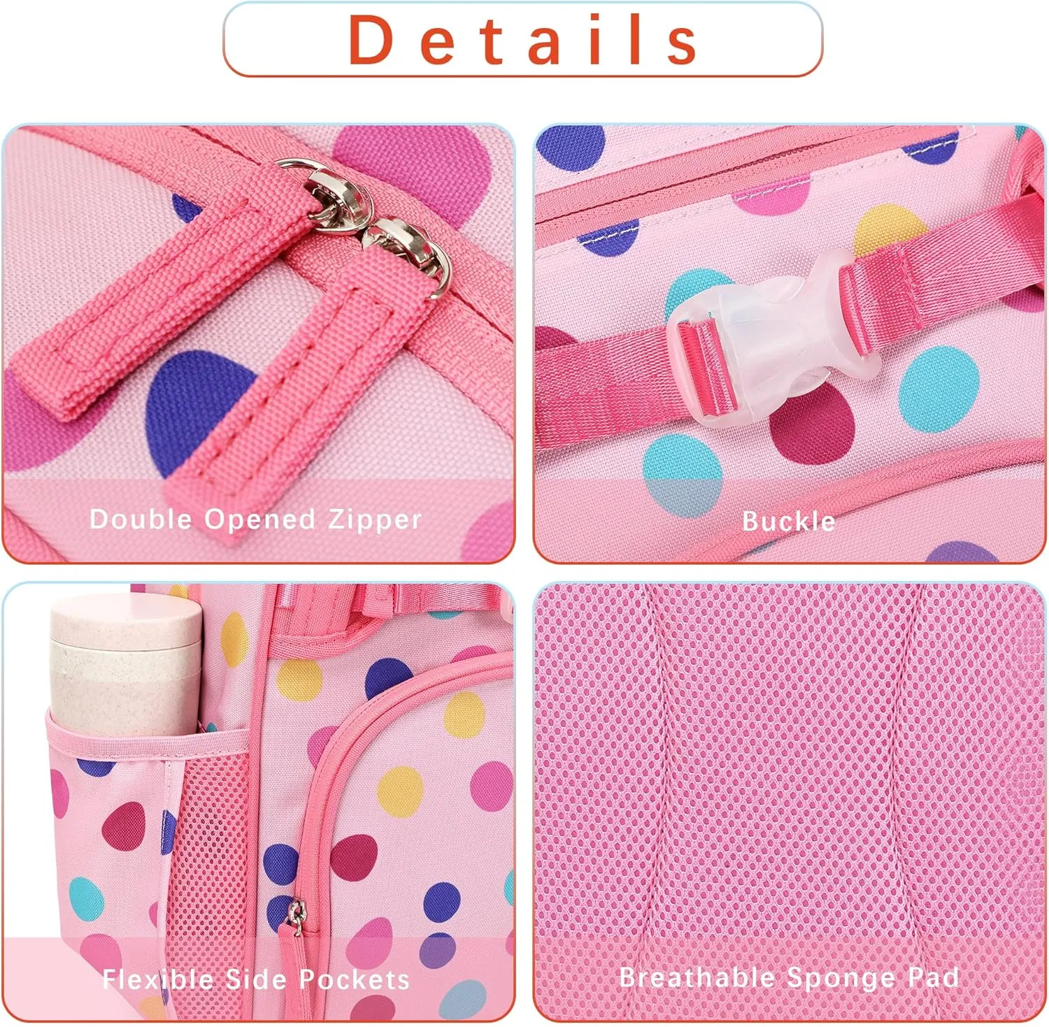 Cute Polka Dot Backpack for Girls Elementary School Bookbag for Kids 6-10 (Colorful Polka Dot)