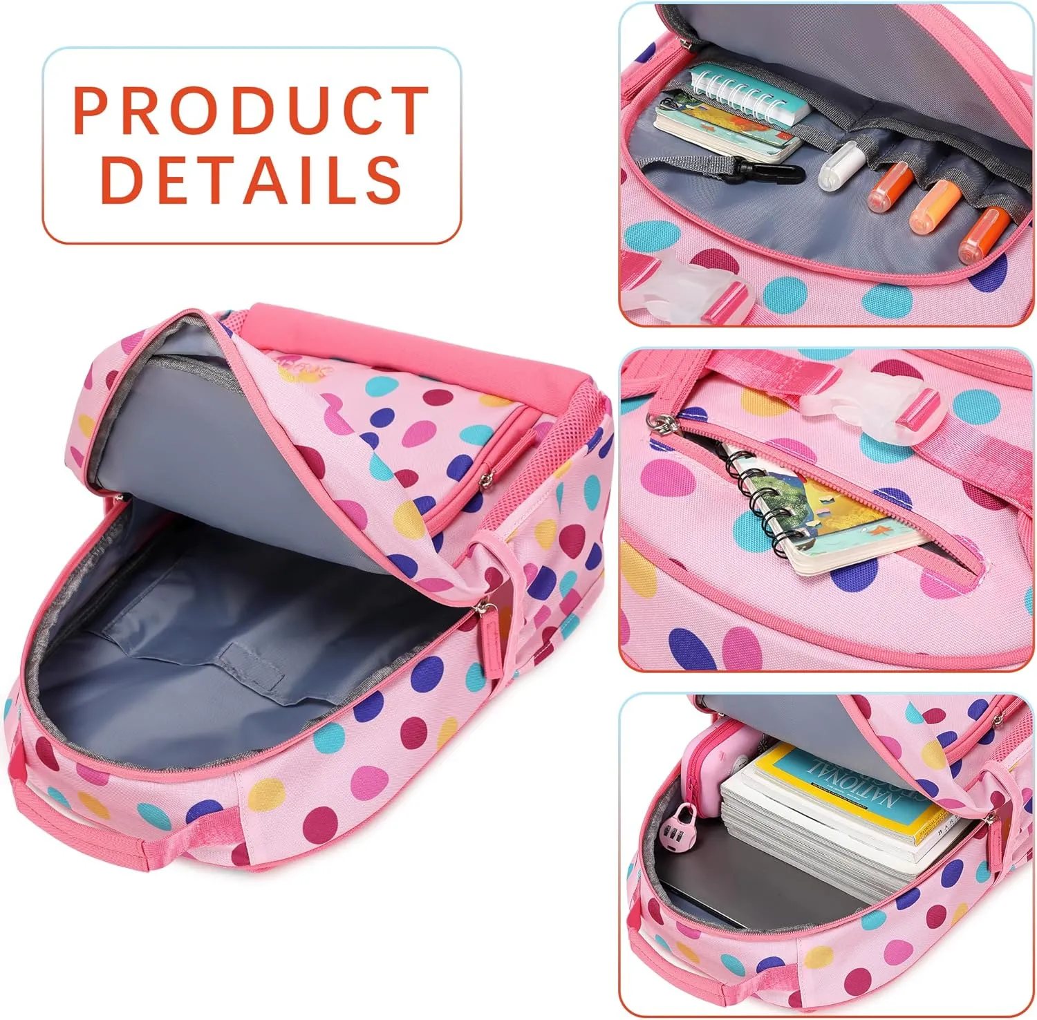 Cute Polka Dot Backpack for Girls Elementary School Bookbag for Kids 6-10 (Colorful Polka Dot)