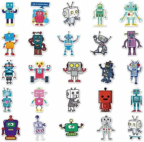 Cute Robot Stickers for Water Bottle,Waterproof Vinyl 50pcs Stickers for Laptop Computer Phone Bumper Skateboard Luggage Decals for Teens Kids Girls