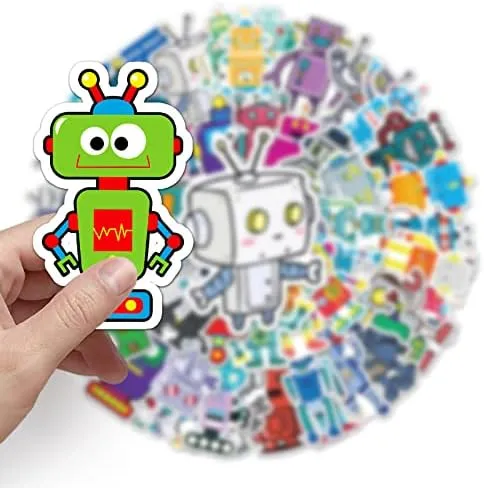 Cute Robot Stickers for Water Bottle,Waterproof Vinyl 50pcs Stickers for Laptop Computer Phone Bumper Skateboard Luggage Decals for Teens Kids Girls