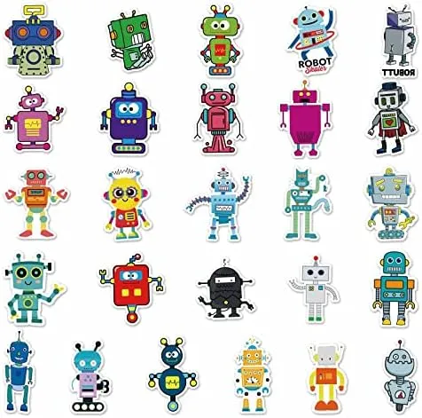 Cute Robot Stickers for Water Bottle,Waterproof Vinyl 50pcs Stickers for Laptop Computer Phone Bumper Skateboard Luggage Decals for Teens Kids Girls