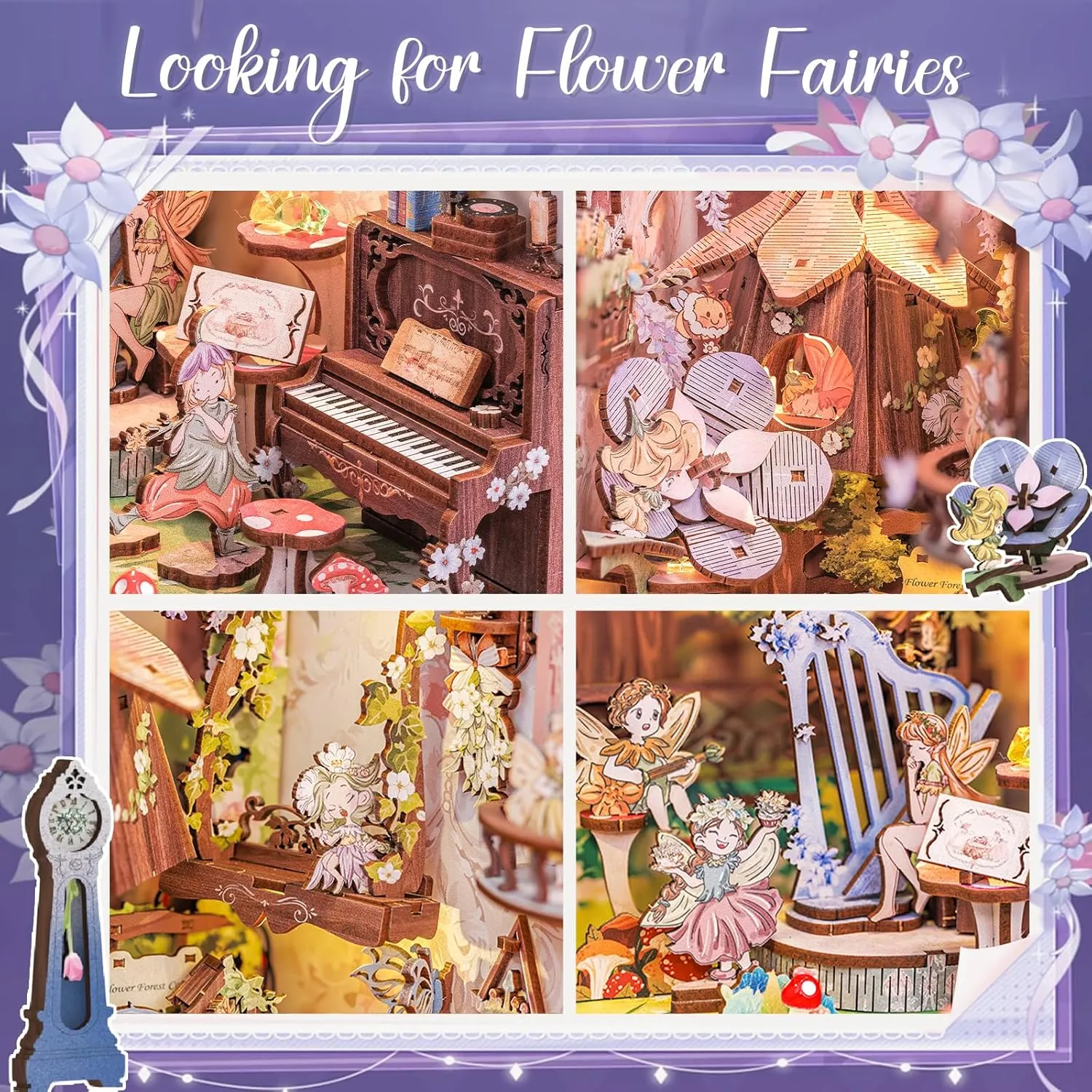 Cutefun Book Nook Kit - Dollhouse Book Nook Miniature House Kit for Bookshelf Insert Decor Crafts for Adults, 3D Wooden Puzzle Bookends, Gifts for Family and Friends (Flower Forest Concert)