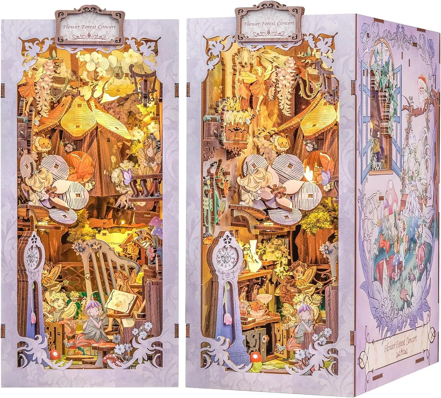 Cutefun Book Nook Kit - Dollhouse Book Nook Miniature House Kit for Bookshelf Insert Decor Crafts for Adults, 3D Wooden Puzzle Bookends, Gifts for Family and Friends (Flower Forest Concert)