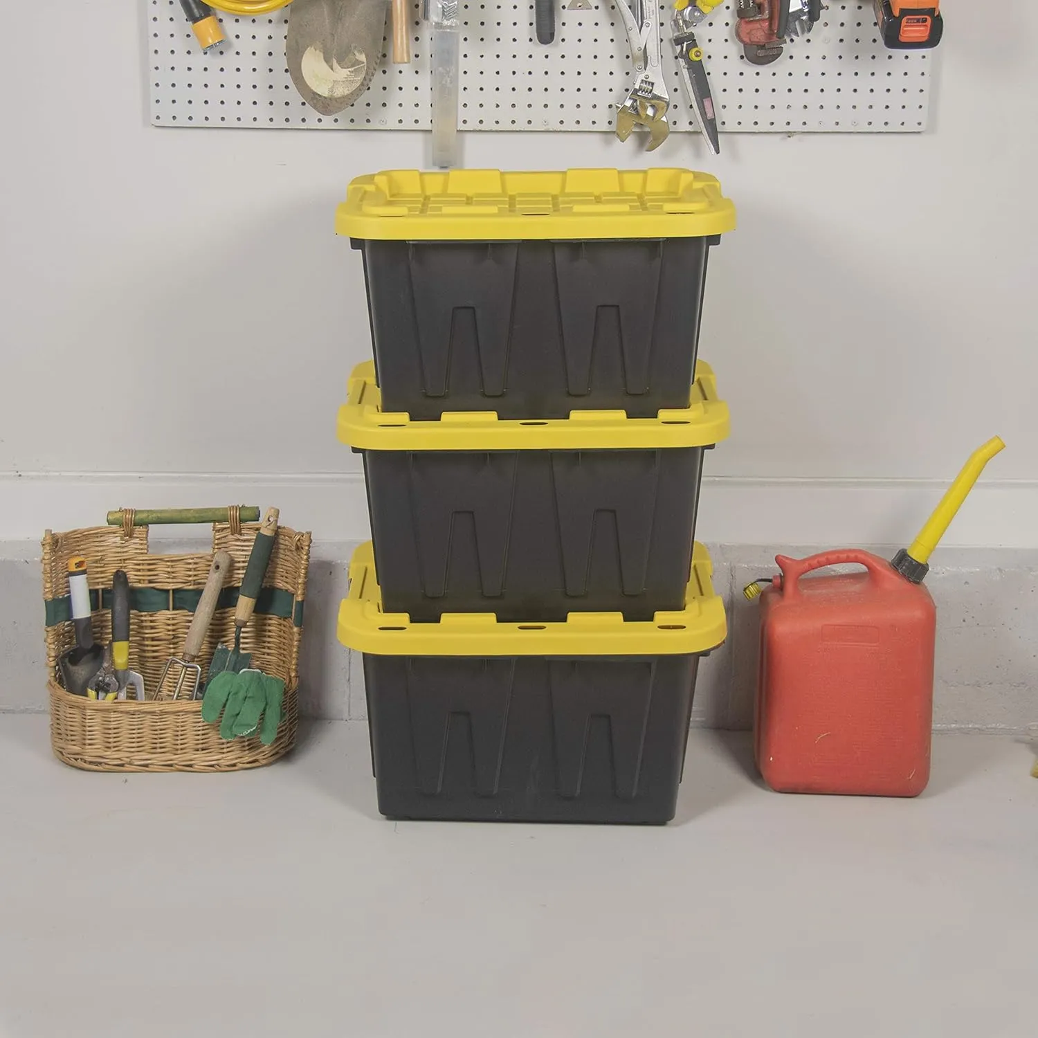 CX BLACK & YELLOW, 12-Gallon Heavy Duty Tough Storage Container & Snap-Tight Lid, (12.51"H x 16.3"W x 21.8"D), Weather-Resistant Design and Stackable Organization Tote [6 Pack]