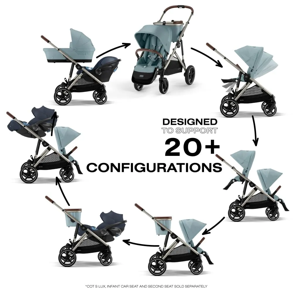Cybex Gazelle S All-in-One Toddler and Baby Stroller with Over 20 Modular Configurations, Ergonomic Near-Flat Recline, Shopper Basket, and Compact Fold, Sky Blue