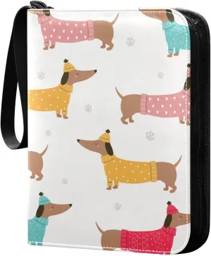 Dachshunds and Paw Prints Pattern Card Binder for Trading Cards, 4 Pocket with 50 Sleeves up to 400 Cards, Double Sided Pockets Card Holder Carry Case for Baseball Card, Football Card, Gaming Cards